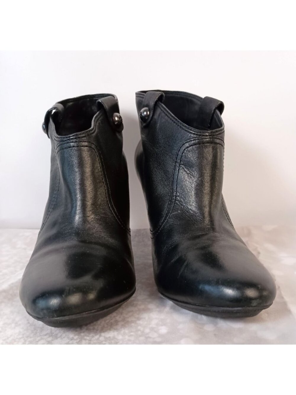 Coach Aliza Black Leather Ankle Booties Cone Heel Pull On Womens 9 - Picture 7 of 11